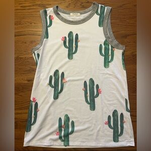Promesa Cactus Print Tank Top - White and Gray